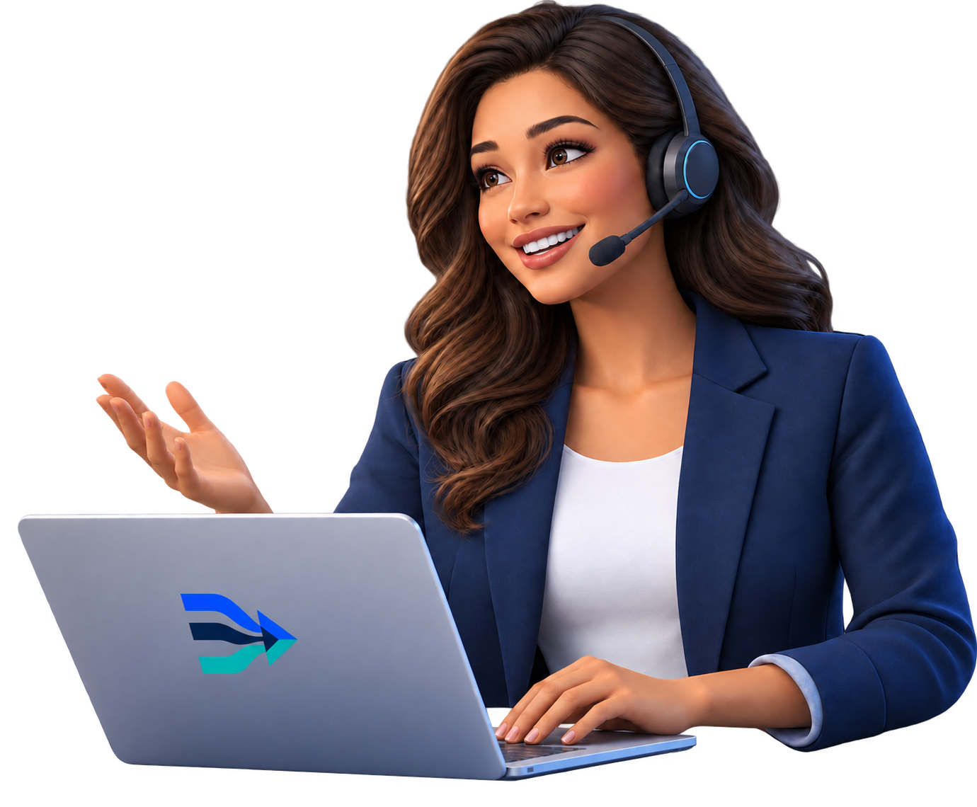 Sales representative using Cadentra with a headset and laptop